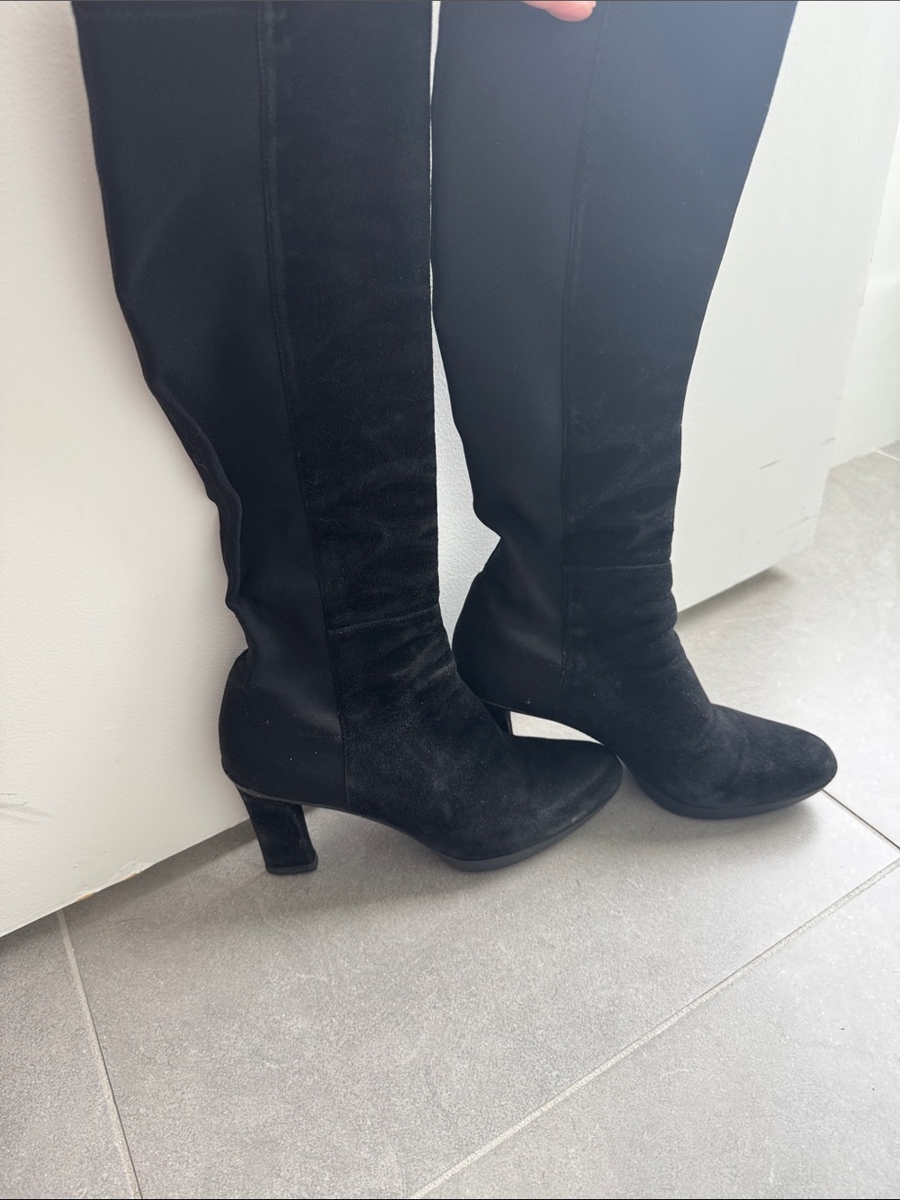 Stuart Weitzman Black Suede Block Heel Boots - Women